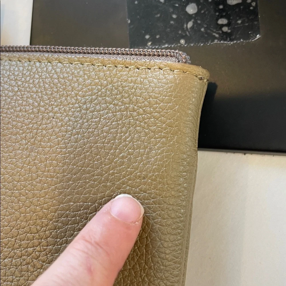 Valentina Italy Pebbled Leather Zip Wristlet Clutch Neutral Taupe